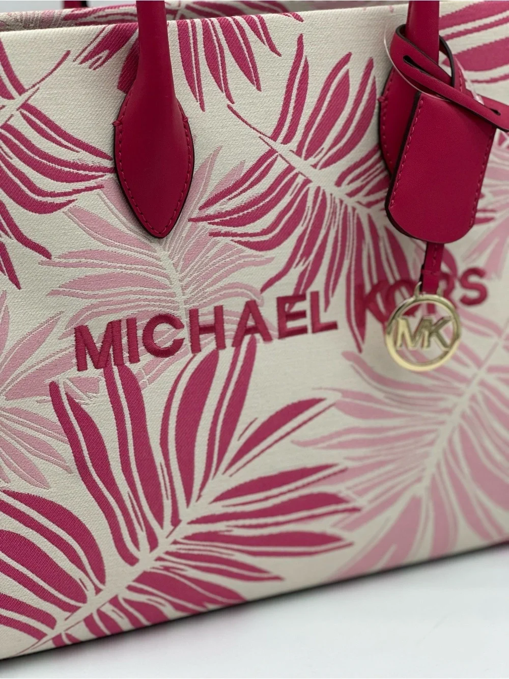 Michael Kors Hot Pink and Cream Leaf-Print Tote